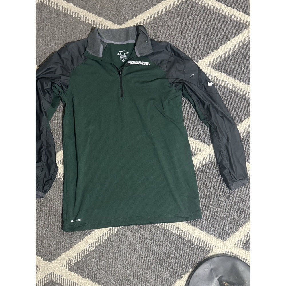 Green Nike Dri-Fit MSU Michigan State Spartans Men's S 1/4 Zipper Jacket‎ Team